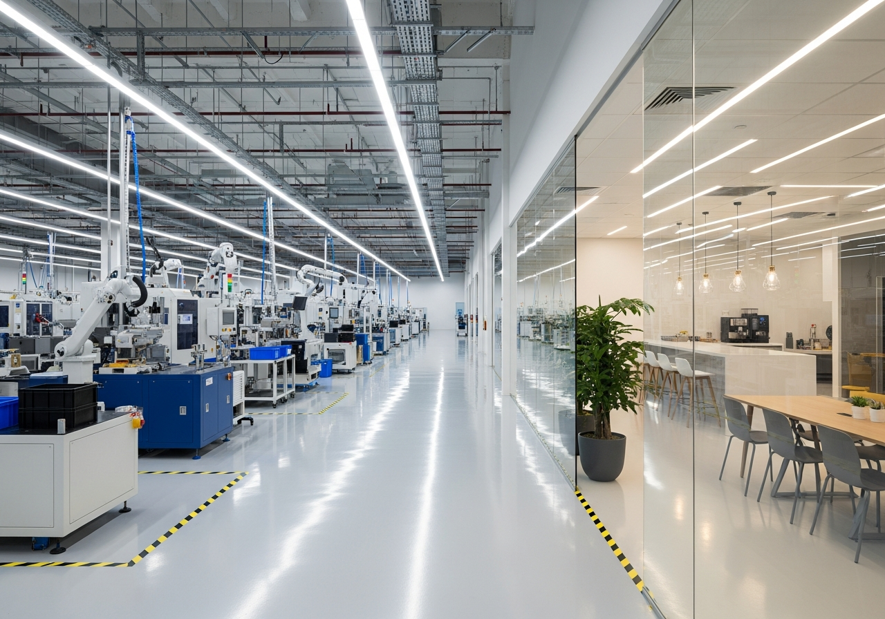 Clean modern manufacturing facility interior